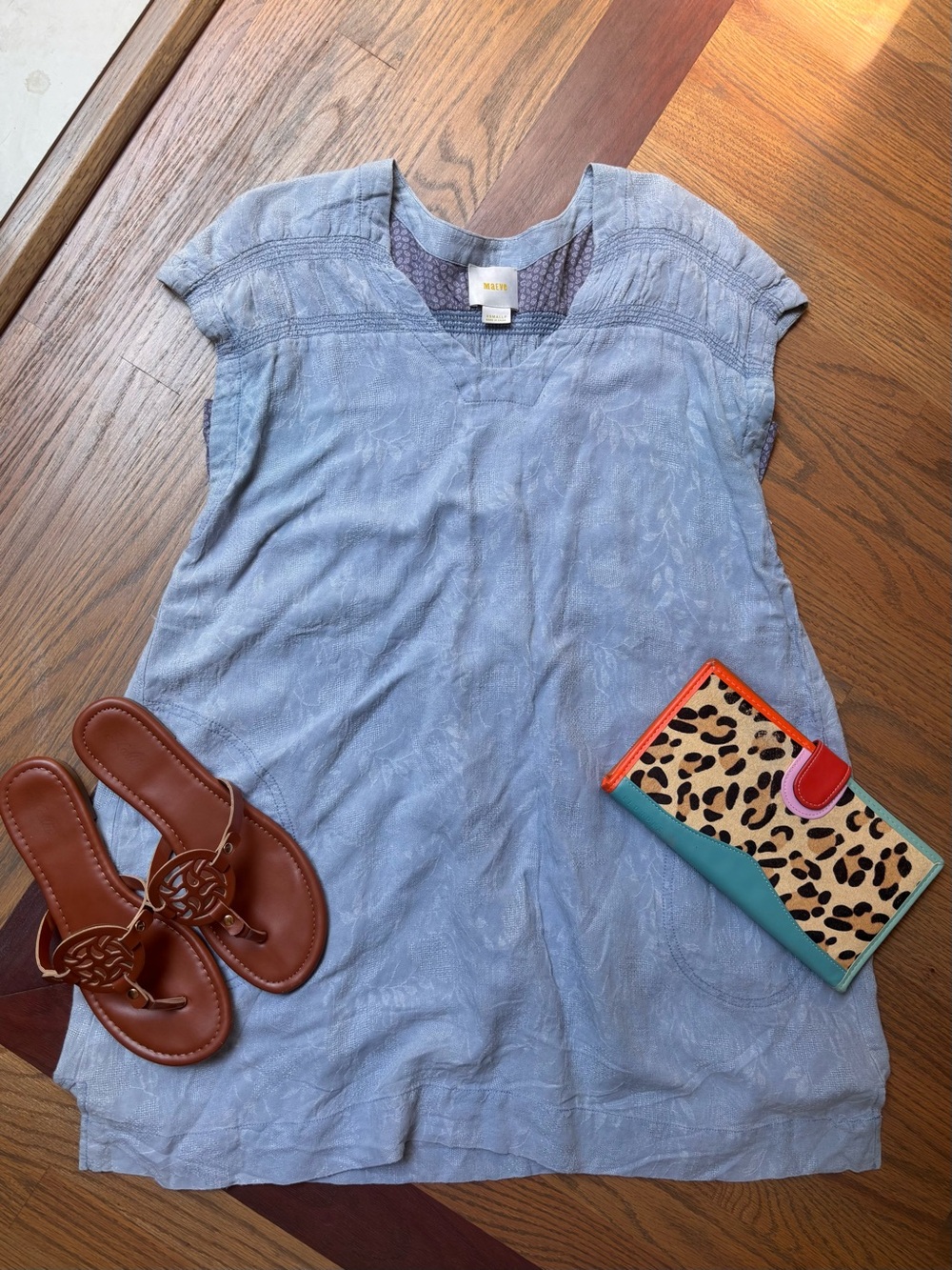 Anthropologie Maeve Light Blue Linen Blend Floral Shift Dress XS